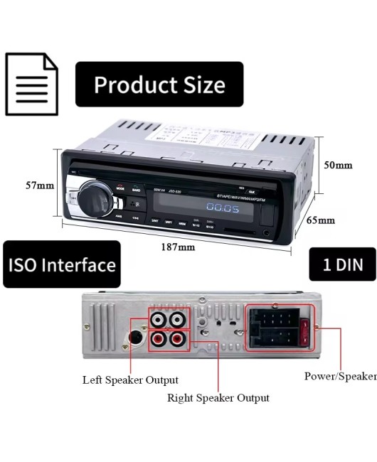 Car Radio 1 din Stereo Multimedia MP3 Player Digital Bluetooth FM ISO Power Aux Input USB Bluetooth Universal Autoradio