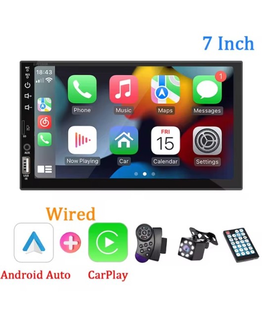 7“ Car Radio 1 Din Carplay Android Auto Multimedia Player HD Touch Screen FM AUX Input Bluetooth MirrorLink Universal Autoradio