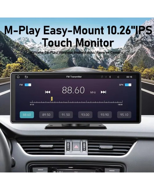 10.26 Inch IPS Screen Wireless CarPlay Android Auto Multimedia Video Player Reverse Camera Monitor Bluetooth FM Transmitter USB