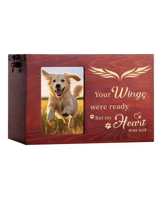 Pet Memorial Urns for Dog or Cat Ashes  Wooden Funeral Cremation Urns with Photo Frame, Memorial Keepsake Memory Box with Black Flannel as Lining, Loss Pet Memorial Remembrance Gift