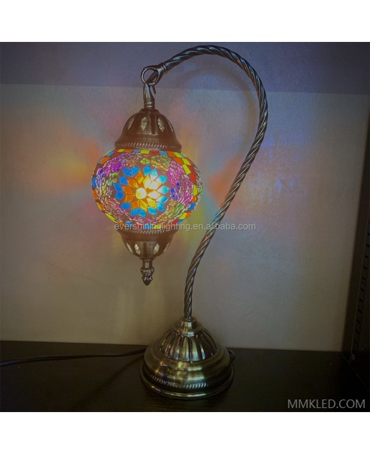 Marrakech Bohemian Swan Neck Handmade Desk Bedside Table Night Lamp Turkish Moroccan Mosaic Table Lamp