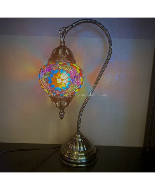 Marrakech Vintage Bohemian Swan Neck Mosaic Table Lamp Turkish Mosaic Swan Neck Lamp