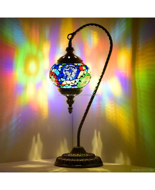 Marrakech Handmade Colorful Moroccan Bedside Stained Glass Lamp Turkish Swan Neck Mosaic Table Lamp