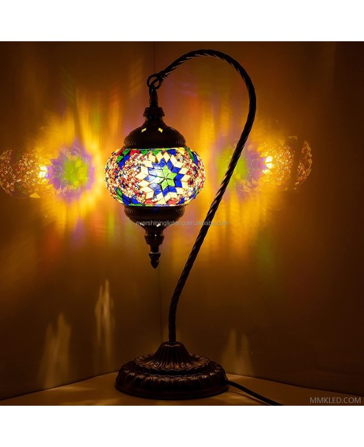 Marrakech Handmade Colorful Moroccan Bedside Stained Glass Lamp Turkish Swan Neck Mosaic Table Lamp