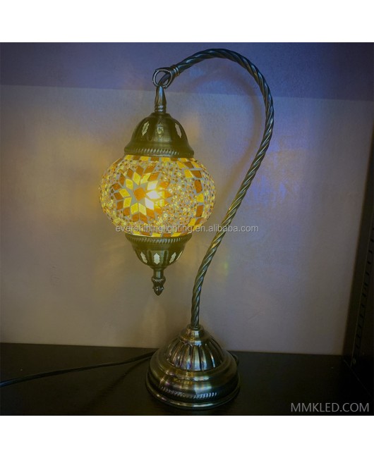 Marrakech Bohemian Swan Neck Handmade Desk Bedside Table Night Lamp Turkish Moroccan Mosaic Table Lamp