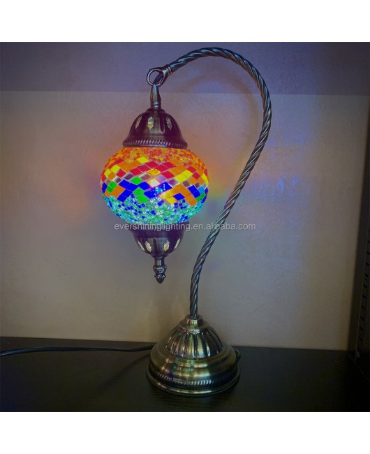 Marrakech Vintage Bohemian Swan Neck Mosaic Table Lamp Turkish Mosaic Swan Neck Lamp