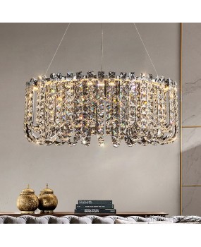 Home decor luxury led pendant light modern rectangle chrome kitchen hanging lamp minimalist indoor oval k9 crystal chandelier