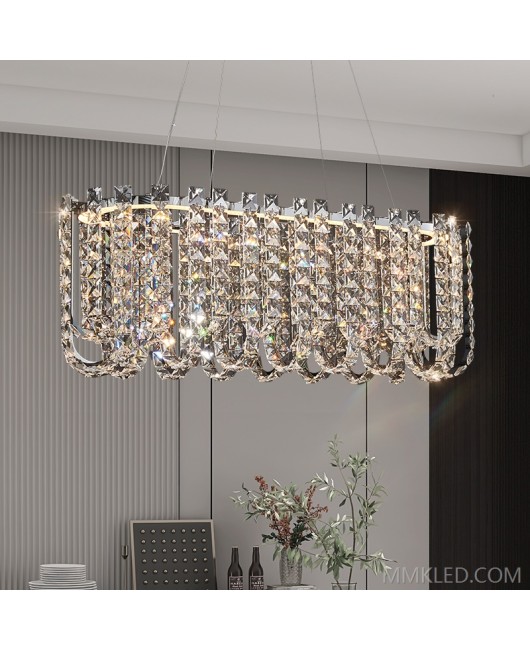 Home decor luxury led pendant light modern rectangle chrome kitchen hanging lamp minimalist indoor oval k9 crystal chandelier