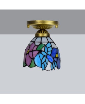 Europa Tiffany 6-inch 15CM colored glass corridor balcony small ceiling light pink bird lighting