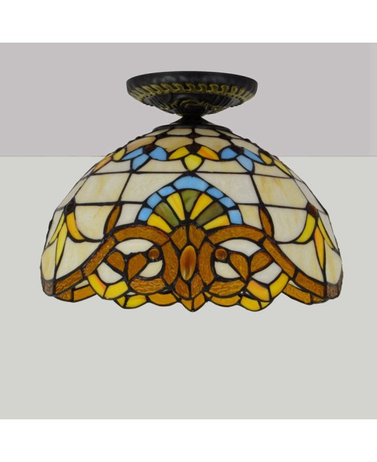 30CM Euro Tiffany Colored Glass Vintage Baroque Restaurant Bedroom Corridor Bathroom Ceiling Light Fixture