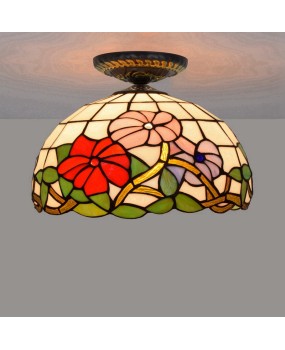 Ouxiu Tiffany 30CM Rural Morning Glory Colored Glass Restaurant Bedroom Corridor Bathroom Ceiling Light Fixture