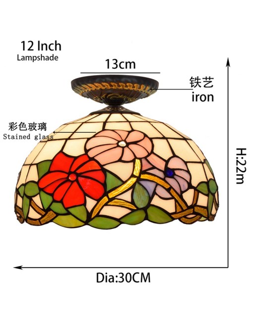 Ouxiu Tiffany 30CM Rural Morning Glory Colored Glass Restaurant Bedroom Corridor Bathroom Ceiling Light Fixture