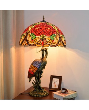 Vintage Europa Tiffany Colored Glass Guest Restaurant Hotel Rose Decoration Large Desk Lamp Crane Art Lamp