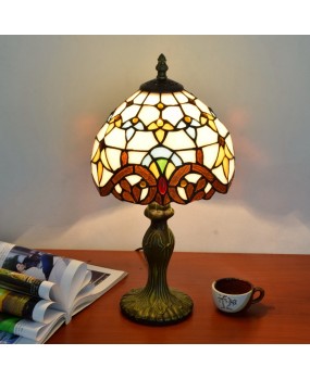 Europa Tiffany Colored Glass 8-inch Baroque Creative Bedroom Bedhead Desk Lamp with a Diameter of 20CM Small Lamp