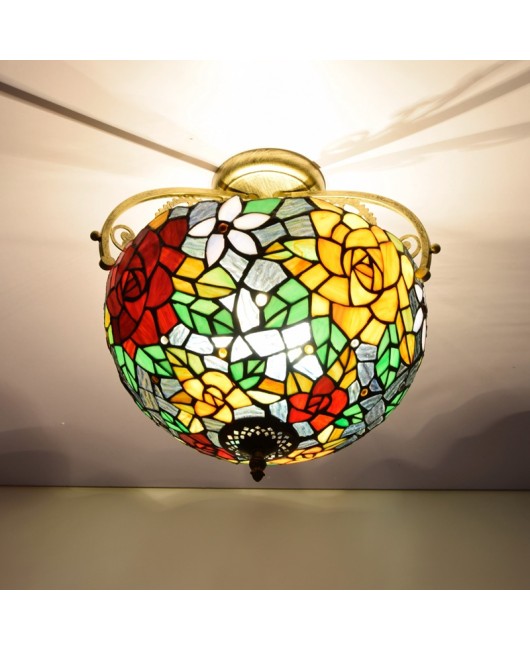 30CM Europa Tiffany Colorful Rose Colored Glass Dining Room Bedroom Corridor Glass Half Ceiling Light