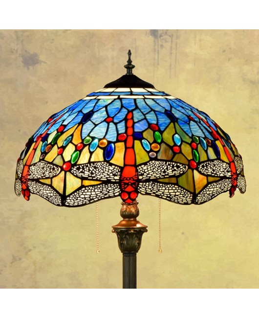 Mediterranean retro European style Tiffany art colored glass blue dragonfly art living room dining room floor lamp 40