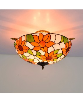 55CM Europa Tiffany Creative Sunflower Colored Glass Living Room Dining Room Bar Bedroom Art Semi Ceiling Light