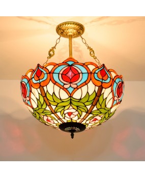 50cm European style Tiffany minimalist retro fairy peach bar light, European style stained glass restaurant bedroom pendant light