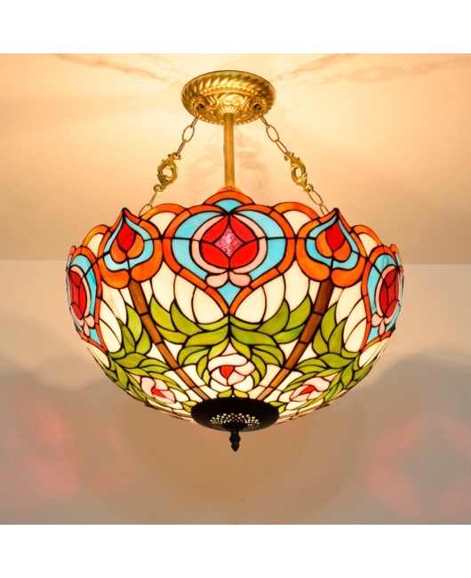 50cm European style Tiffany minimalist retro fairy peach bar light, European style stained glass restaurant bedroom pendant light