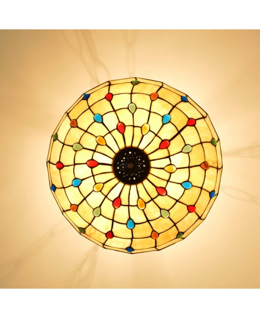 50cm Eu Cong Tiffany Vintage Colored Beads Warm Yellow Creative Colored Glass Living Room Dining Room Bedroom Pendant Light