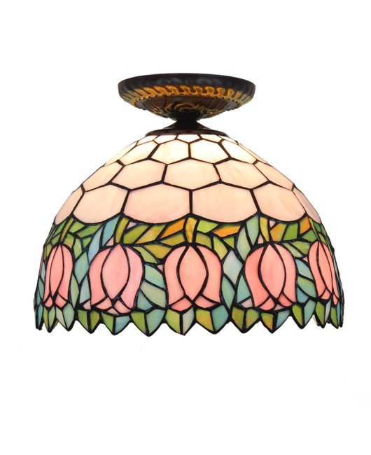 30CM Europa Tiffany Pink Tulip Colored Glass Restaurant Bedroom Corridor Bathroom Ceiling Light