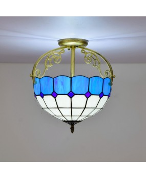 30CM Europa Tiffany Mediterranean Blue Colored Glass Restaurant Corridor Bathroom Glass Half Ceiling Light