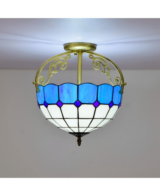 30CM Europa Tiffany Mediterranean Blue Colored Glass Restaurant Corridor Bathroom Glass Half Ceiling Light