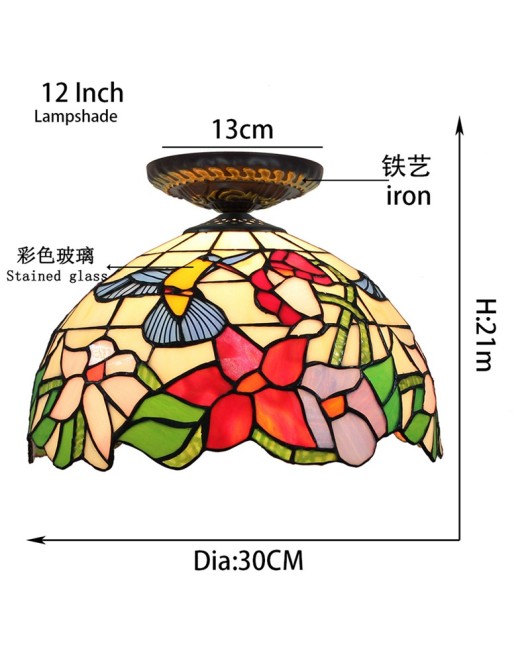 30CM Europa Tiffany Bird Art Colored Glass Restaurant Bedroom Corridor Bathroom Glass Ceiling Light