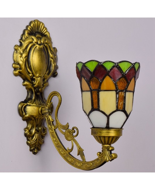 Ou Xiu Tiffany Colored Glass Retro Mirror Front Light Rural Bedhead Wall Light Corridor Rural Single Head Glass Wall Light