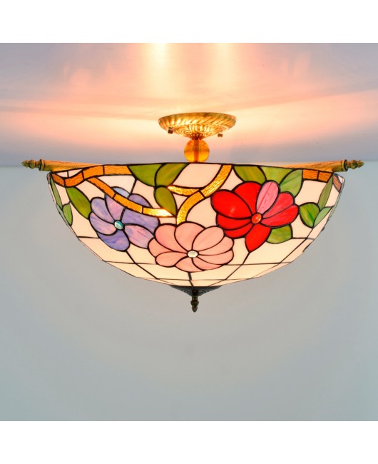 55CM colored glass small living room, dining room, bar, bedroom, artistic semi ceiling light, European style Tiffany morning glory