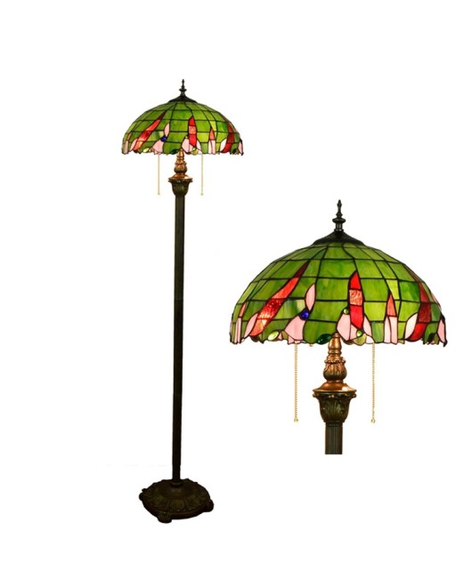 16 inch European Tiffany colored glass dining room bedroom floor lamp, rustic green retro standing lamp