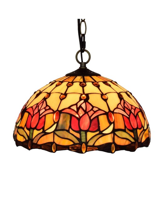 12 inch red tulip bar and restaurant colored glass pendant lamp, Tiffany light luxury lamp, countryside glass lamp