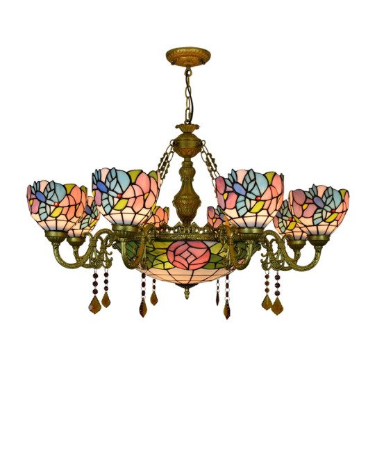 Europa Tiffany Vintage Creative Colored Glass Living Room Dining Room Multi Head Crystal Pendant Light Bar Clubhouse Bird Light