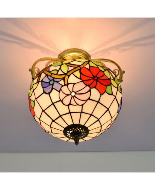 30CM Eu Cong Tiffany Countryside Morning Glory Colored Glass Restaurant Bedroom Corridor Glass Half Ceiling Light