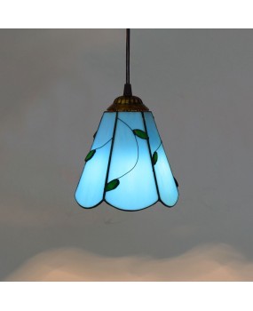 15CM Blue Leaves Mediterranean Euro Tiffany Colored Glass Living Room Dining Room Bar Counter Small Pendant Light