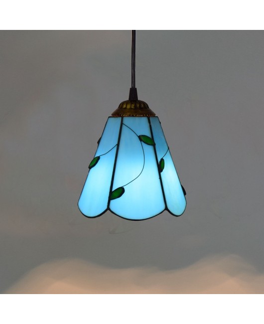 15CM Blue Leaves Mediterranean Euro Tiffany Colored Glass Living Room Dining Room Bar Counter Small Pendant Light