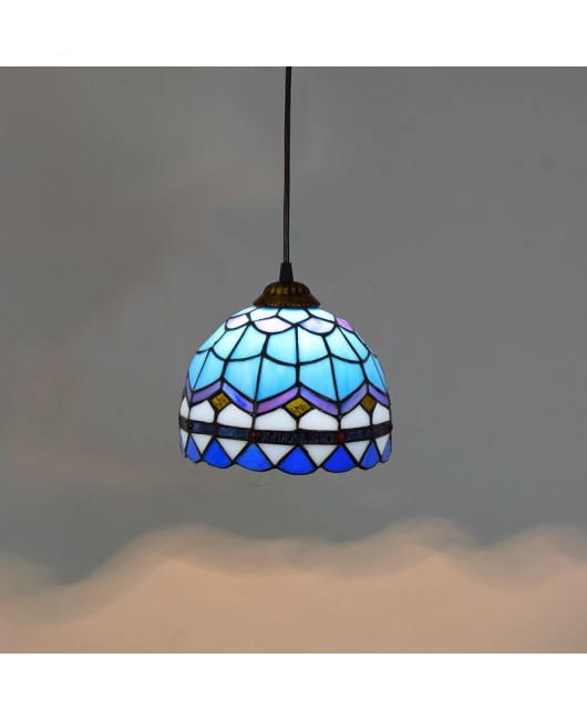 20CM Europa Tiffany Colored Glass Bar Restaurant Retro Mediterranean Blue Balcony Corridor Pendant Light