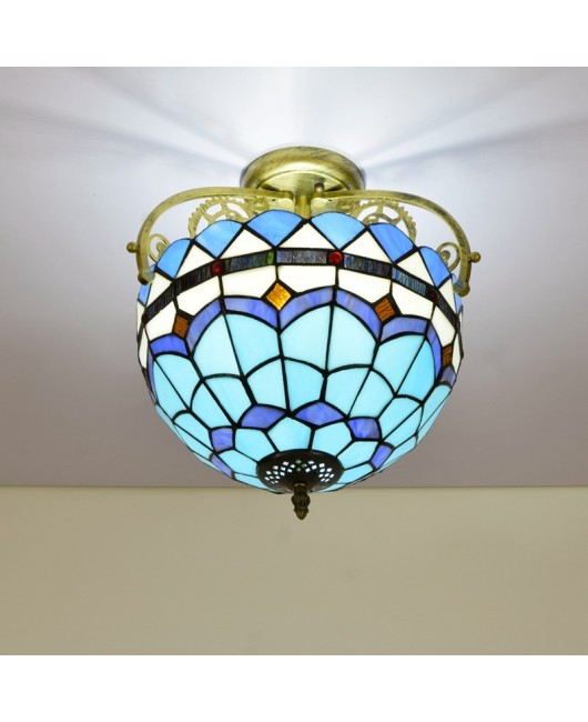 30CM Europa Tiffany Mediterranean Colored Glass Restaurant Bedroom Corridor Bathroom Glass Ceiling Light