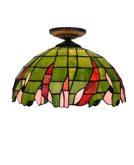 OPPEIN 40CM pastoral green colored glass dining room, bedroom, hallway, foyer, glazed ceiling light