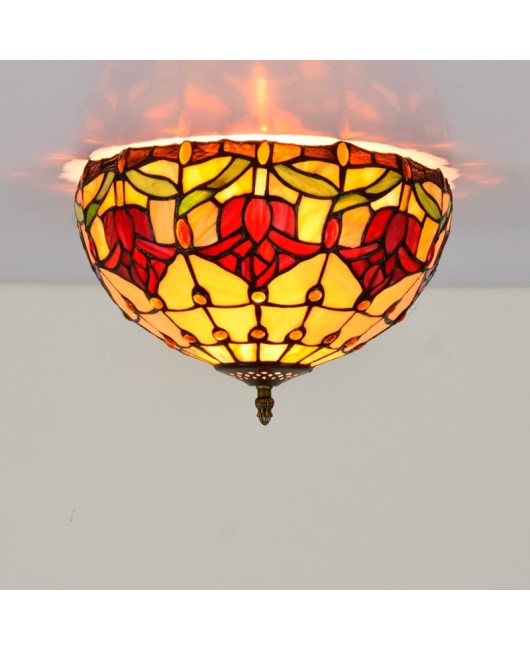 30CM Europa Tiffany Red Tulip Colored Glass Dining Room Bedroom Corridor Glass Ceiling Light