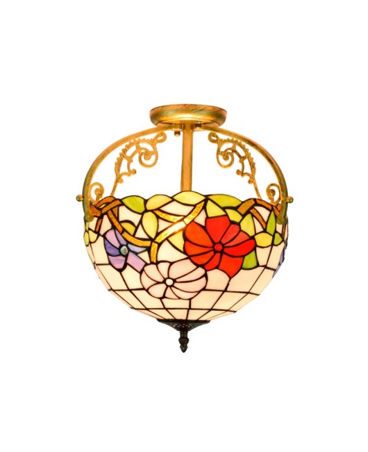 30CM Eu Cong Tiffany Countryside Morning Glory Colored Glass Restaurant Bedroom Corridor Glass Half Ceiling Light