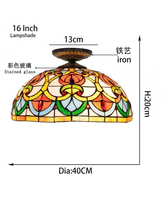 Ouxiu Tifan Lamp 40CM Retro Peach Heart Bead Colored Glass Restaurant Bedroom Corridor Glass Ceiling Light