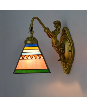 Vintage Euro Tiffany Colored Glass Living Room Dining Room Bedroom Bar Clubhouse Corridor Square Pyramid Wall Light