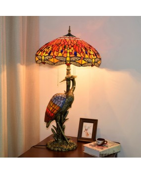 Europa Tiffany Vintage Crane Art Desk Lamp Colored Glass Guest Restaurant Hotel Decoration Large Red Dragonfly Lamp