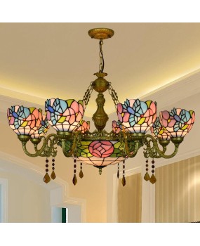 Europa Tiffany Vintage Creative Colored Glass Living Room Dining Room Multi Head Crystal Pendant Light Bar Clubhouse Bird Light