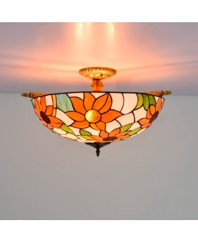 55CM Europa Tiffany Creative Sunflower Colored Glass Living Room Dining Room Bar Bedroom Art Semi Ceiling Light