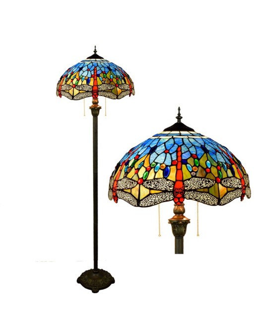 Mediterranean retro European style Tiffany art colored glass blue dragonfly art living room dining room floor lamp 40