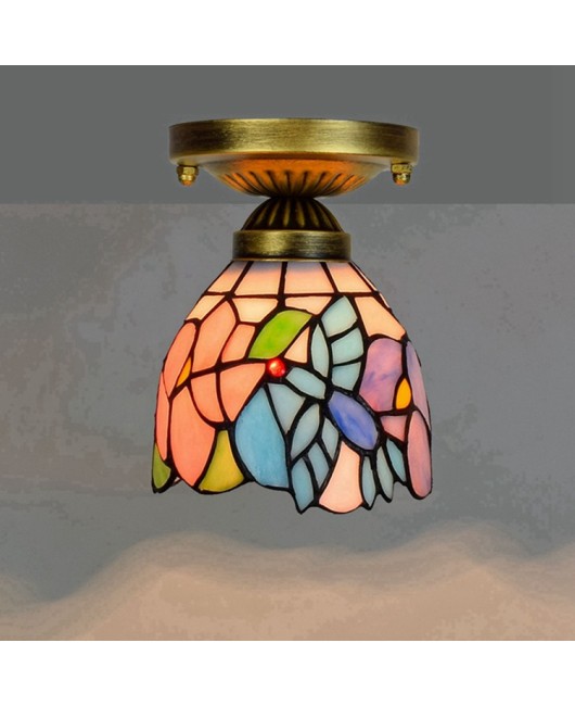 Europa Tiffany 6-inch 15CM colored glass corridor balcony small ceiling light pink bird lighting