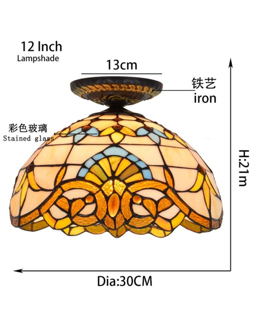 30CM Euro Tiffany Colored Glass Vintage Baroque Restaurant Bedroom Corridor Bathroom Ceiling Light Fixture