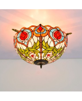 55CM European style Tiffany Garden Peach Creative Colored Glass Guest Restaurant Bar Bedroom Art Semi Ceiling Light